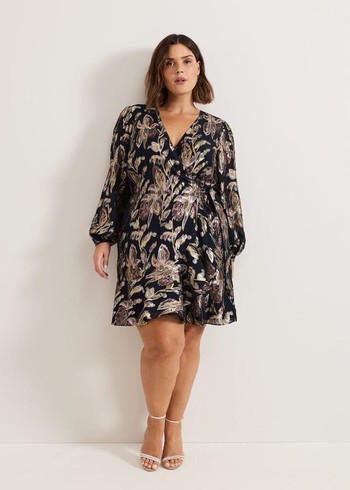 Phase Eight Amelia Foil Wrap Dress Navy Australia | UN2458106